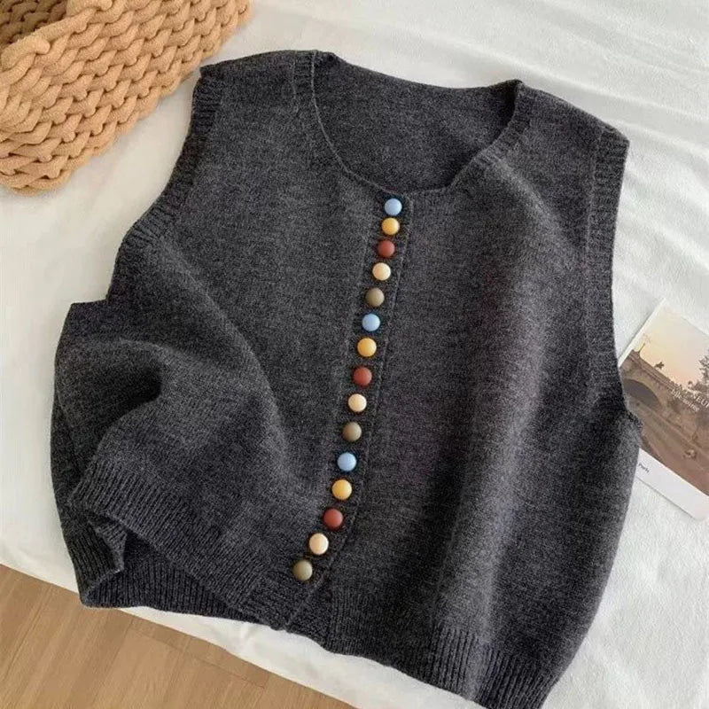 THE MARIBEL | KNITTED VEST WITH COLORFUL BUTTONS