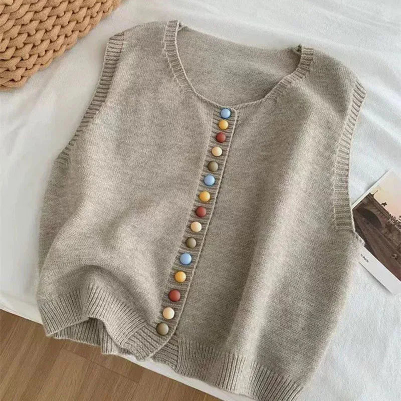THE MARIBEL | KNITTED VEST WITH COLORFUL BUTTONS
